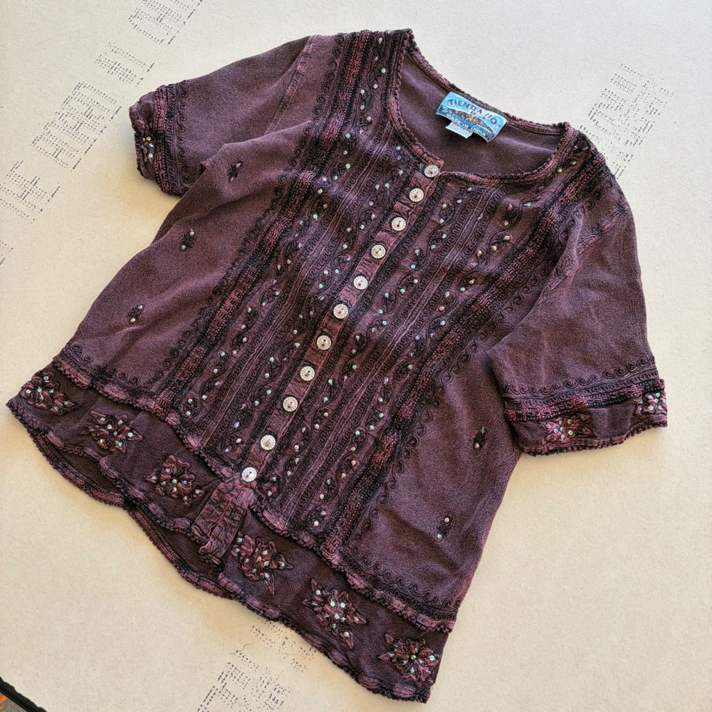 Vintage Tienda Ho Rayon Embroidered Button Down Blouse y2k fairy style